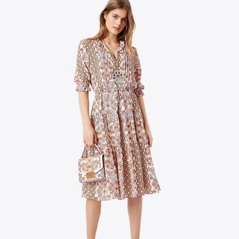 Tory Burch Multicolor Hicks Garden Serena 100% Silk Tiered Short Sleeve Dress 2
